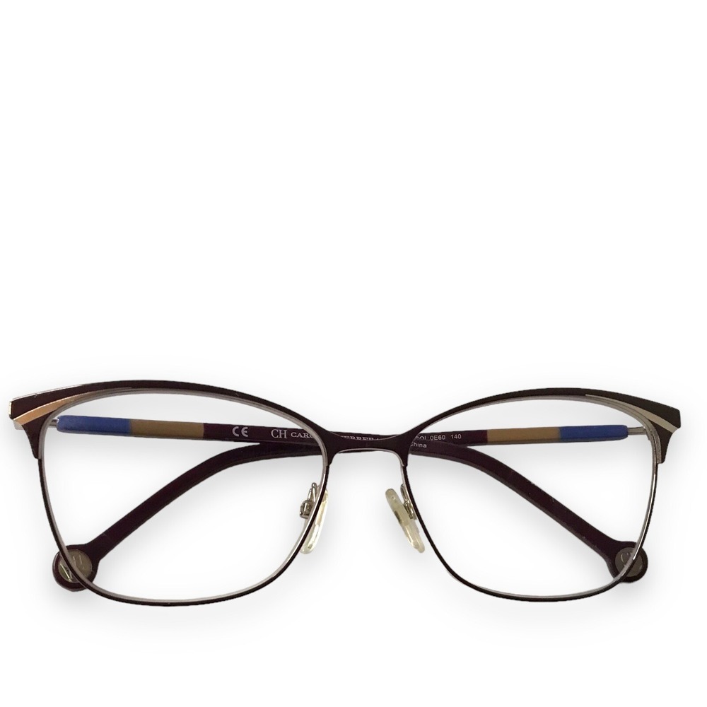 Carolina Hererra Eyeglasses FRAMES ONLY VHE192K Shiny Palladium w/ Violet Parts
